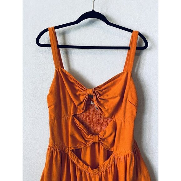 FE Noel x Target Dress Womens XXL 2XL Orange Double Cut Out Midi Linen Blend - Picture 3 of 7